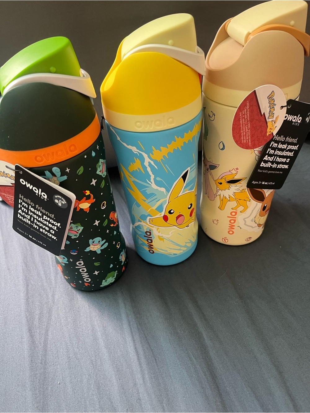 Pokémon Kids Water Bottle - Pikachu,Eevee and Kanto First Partners